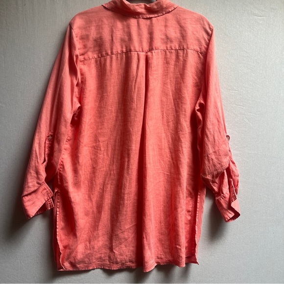 Valerie Stevens 100% Linen Button-Up Tunic Shirt Sz L - Picture 2 of 6